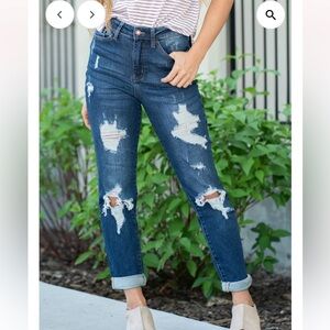 Judy Blue High Waist Distressed Boyfriend Jeans - 15/32